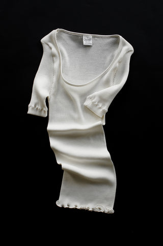 WOOL & SILK RIB SHORT SLEEVE TOP