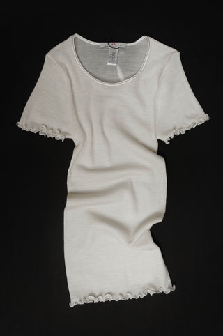 WOOL & SILK FINE RIB SHORT SLEEVE TOP